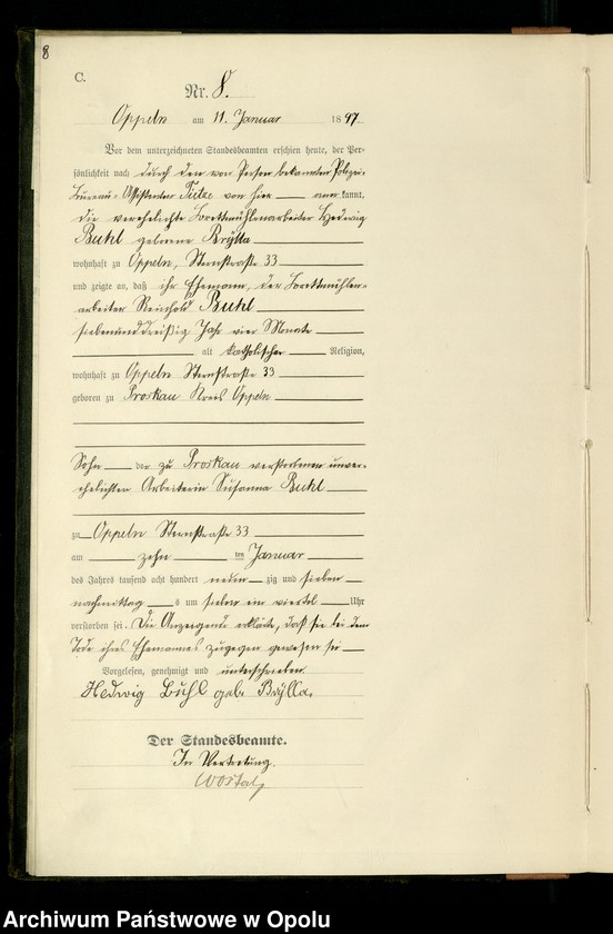 image.from.unit.number "Urząd Stanu Cywilnego w Opolu 1897 Rejestr zgonów Księga Miejscowa Nr 1 do 334"