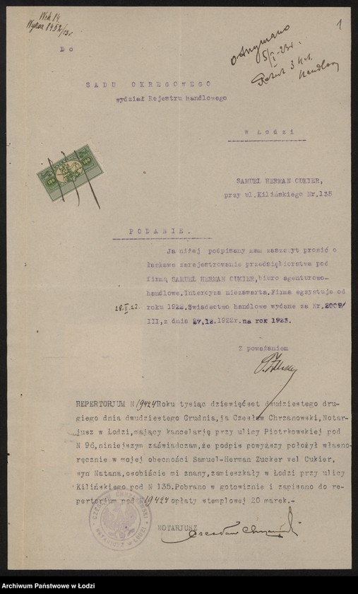 Obraz 3 z jednostki "Samuel Herman Cukier- Biuro Agneturowo-Handlowe"