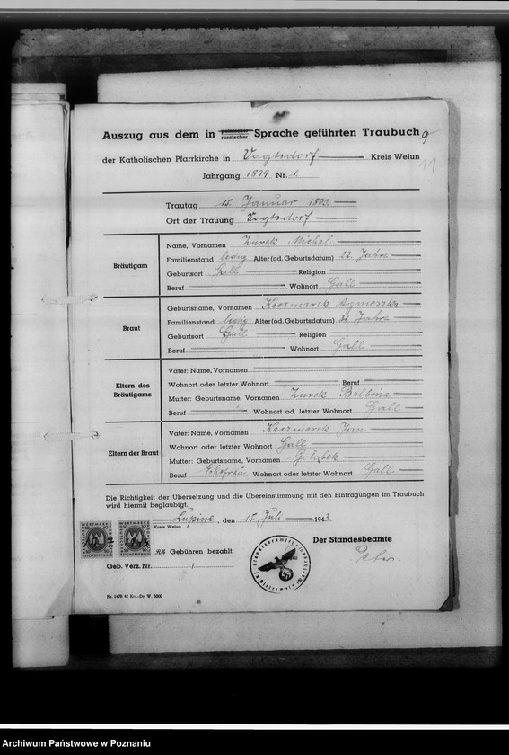 Obraz 15 z jednostki "[Uwierzytelnione odpisy z ksiąg kościelnych i urzędów stanu cywilnego]"