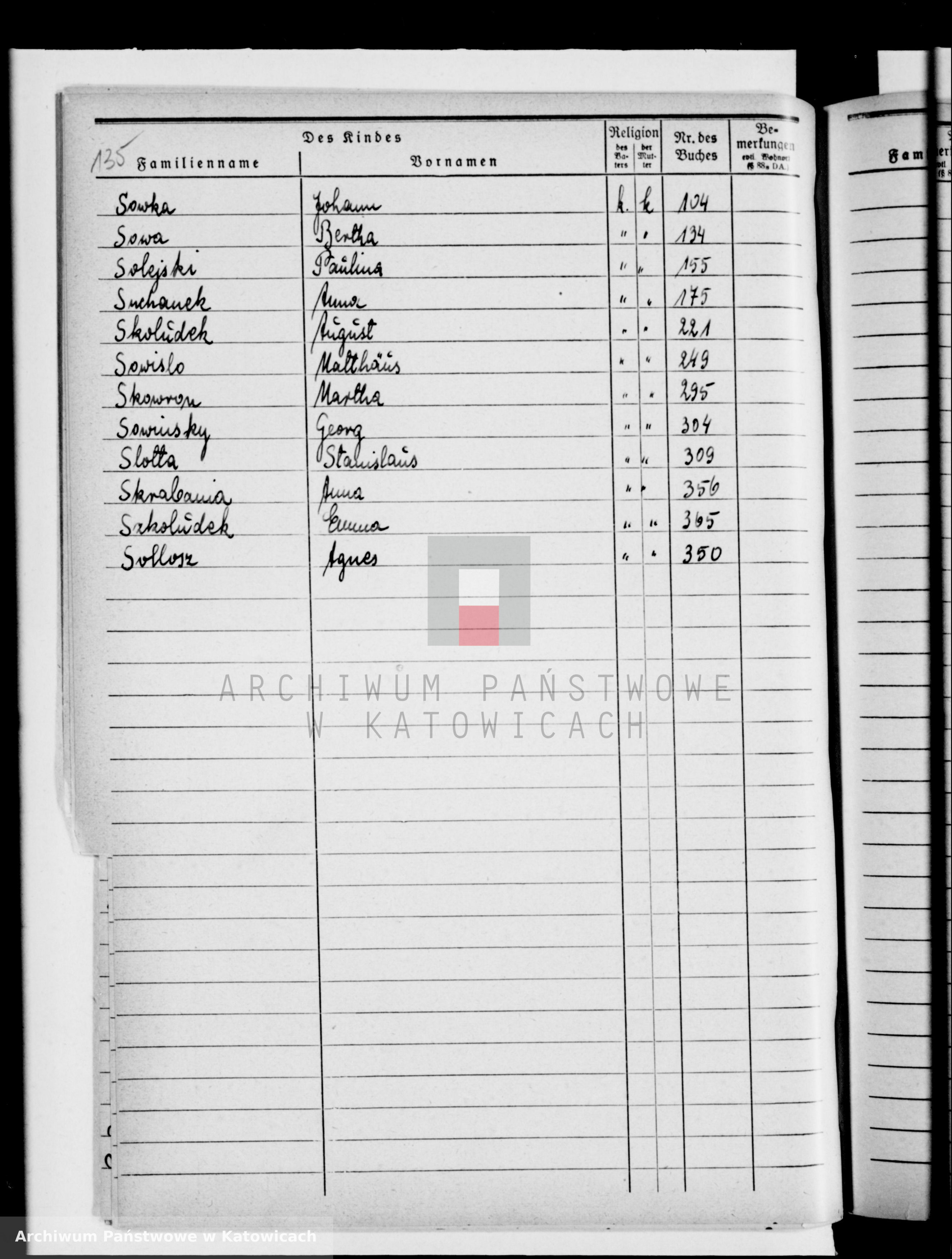 Skan z jednostki: Skorowidz do ksiąg urodzeń za lata 1874-1890