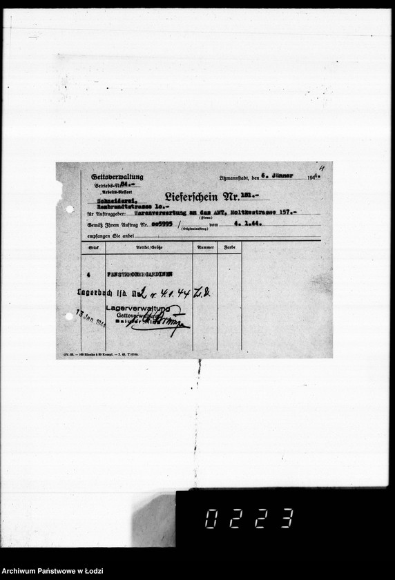 Obraz 8 z jednostki "Warenverwertung an den Ältesten der Juden 4 kompl.Gardinen [oraz konfekcji]"