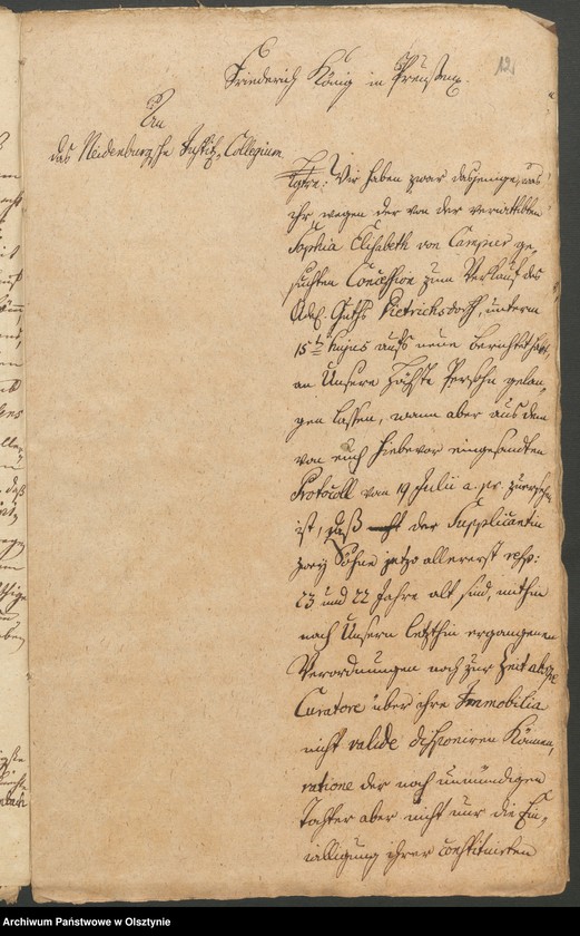 image.from.unit.number "In S. [Sachen] der verwittibten Lieutenantin Sophia Elisabeth von Campier. Den Verkauff ihrer 10 Adelichen Huben in Dietrichsdorff [Wietrzychowo] an den Christoph von Naguschewski"