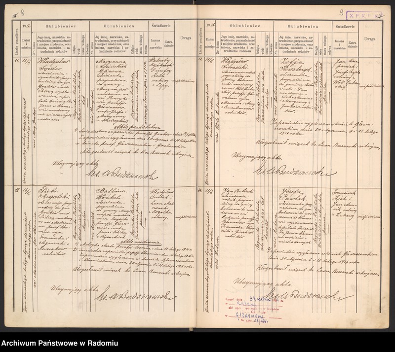 image.from.unit.number "[Duplikat Tom I Księga zaślubionych parafii Głowaczów za 1916 r.]"