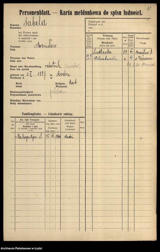 Obraz 19 z jednostki "[Spis ludności Łodzi] Syta-Szadkowski"