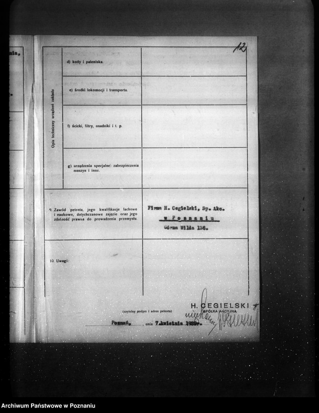 Obraz 19 z jednostki "/Projekt szatni, stajni, wozowni, i składnicy na butle tlenowe na terenie I Oddziału Fabryki H. Cegielskiego w Poznaniu/"