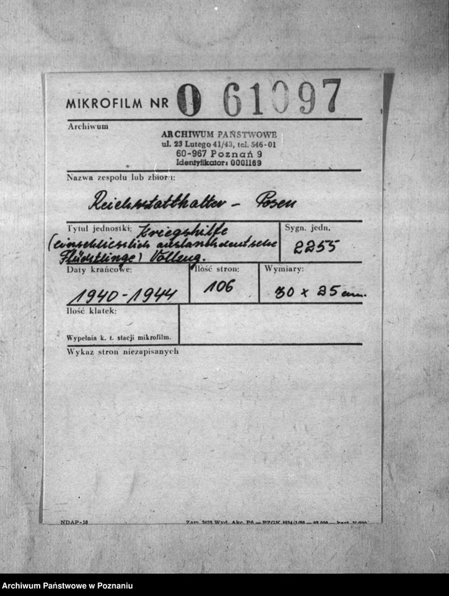 Obraz 2 z jednostki "Kriegshilfe - einschliesslich auslandsdeutsche Flüchtlinge - Vollzug."