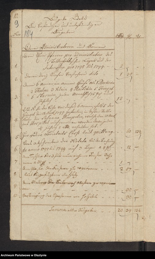 image.from.unit.number "Administrations Rechnung über des Stolterfothsche Legaten Capital und derer Intereßen deßen Einnahme und Ausgabe zu Pobethen von Michaelis 1798 bis Michaelis 1799"
