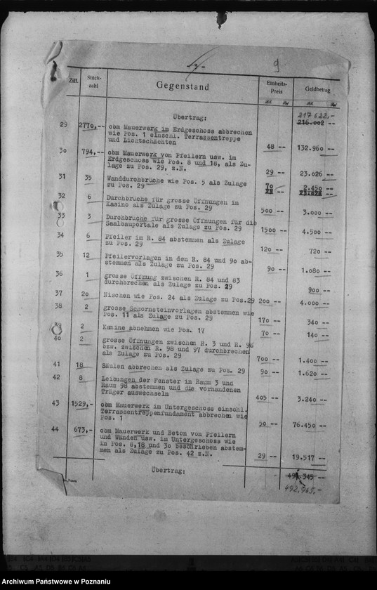 Obraz 15 z jednostki "Kosten der Bauarbeiten im Schloss - Posen"
