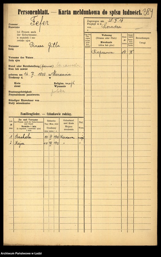 Obraz 11 z jednostki "[Spis ludności Łodzi] Fanelska - Fefer"