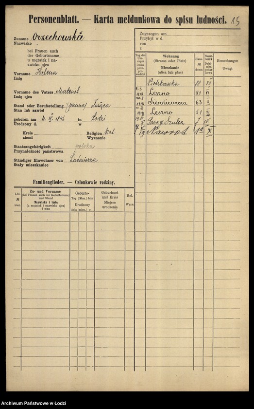 Obraz 18 z jednostki "[Spis ludności Łodzi] Orzechowska-Osiński"