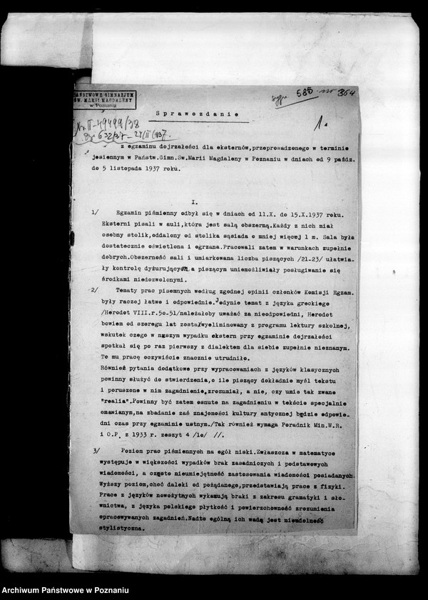 Obraz 4 z jednostki "[Gimnazjum Marii Magdaleny w Poznaniu protokoły z egzaminu dojrzałości eksternów]"