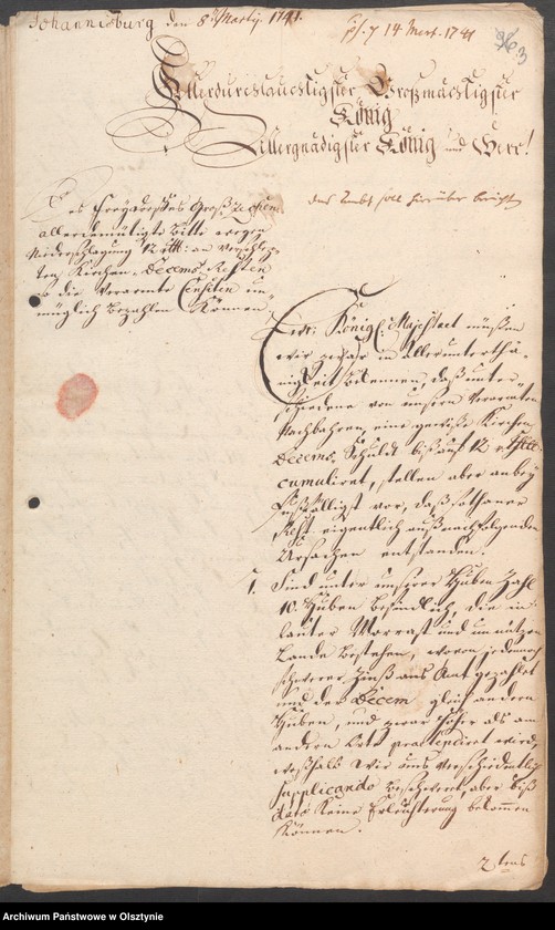 image.from.unit.number "In S. [Sachen] der Freyen von Groß-Zechen [Szczechy Wielkie] wegen restirenden Decems"