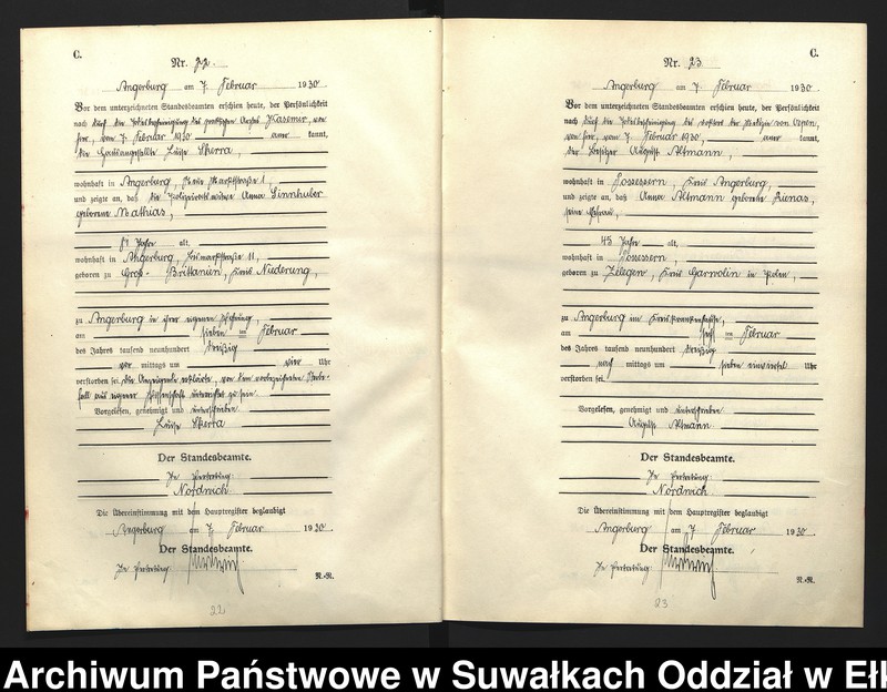 image.from.unit.number "C2. Sterbe - Register (Neben - Register) Standesamt Angerburg Ostpr. einschl. der Standesamtsbezirk Gross Strengeln, Kehlen und Prinowen"