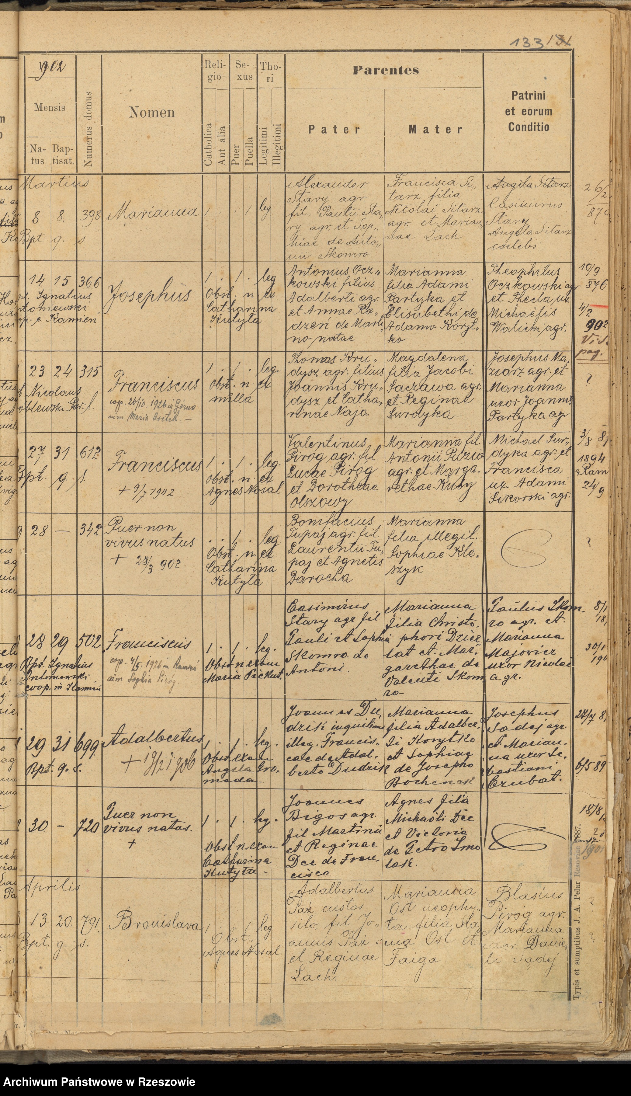 Skan z jednostki: Księga urodzeń - Kamień