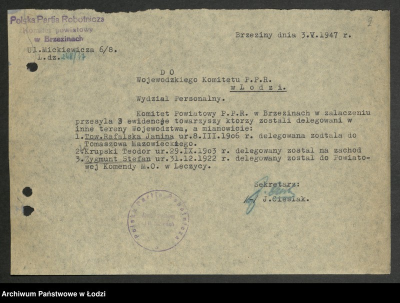 Obraz 3 z jednostki "Wykazy wykluczonych z partii i ubyłych z innych przyczyn [z lat 1945 - 1947]"