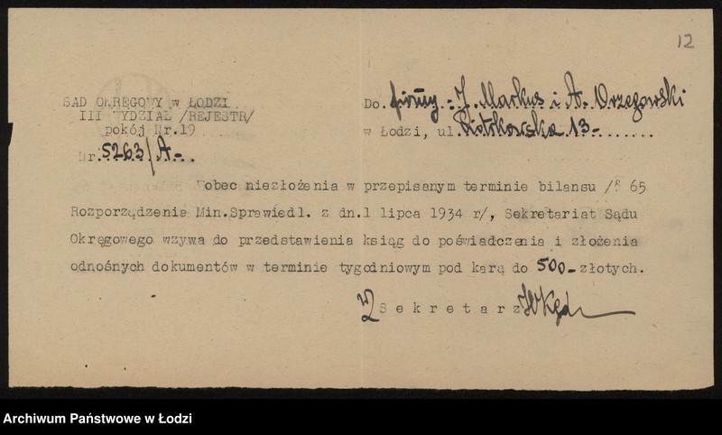 Obraz 14 z jednostki "J. Markus i A. Orzegowski – detaliczna sprzedaż wyrobów jedwabnych"