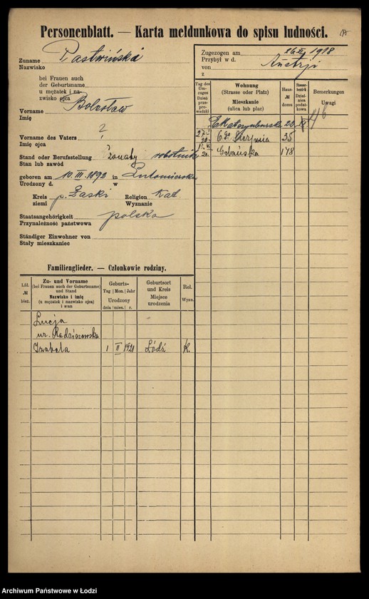 Obraz 19 z jednostki "[Spis ludności Łodzi] Pastuszewski-Patron"