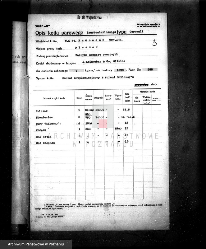 Obraz 16 z jednostki "Firma W. St. Radomski Pleszew nr fabr kotła 588, nr woj. kotła 4593"