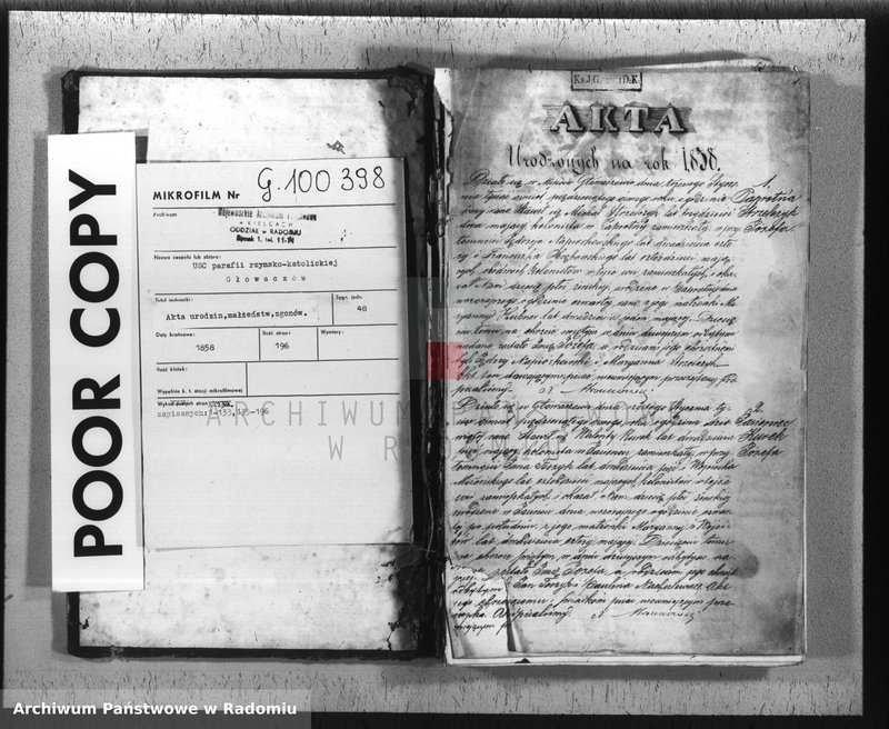 image.from.unit.number "Duplikat aktów religijno cywilnych urodzenia, małżeństw i zejścia w parafii Głowaczów 1858 r."