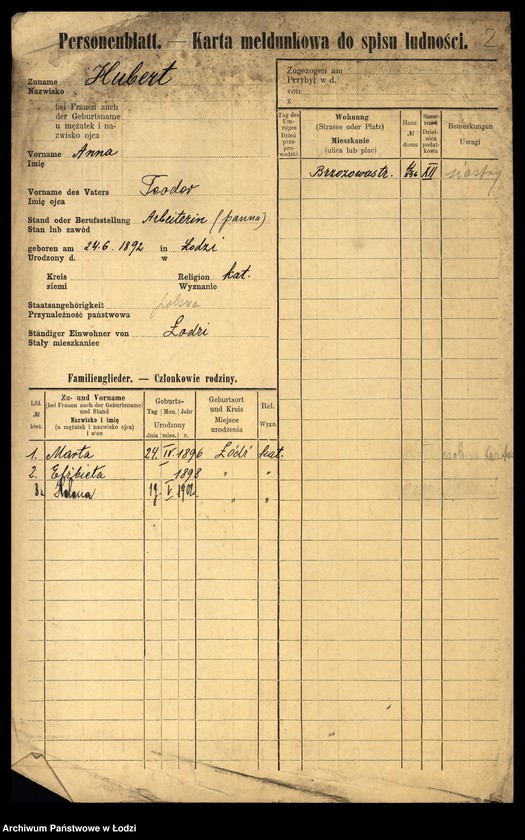 Obraz 4 z jednostki "[Spis ludności Łodzi] Hubermanowicz - Chwastowska"