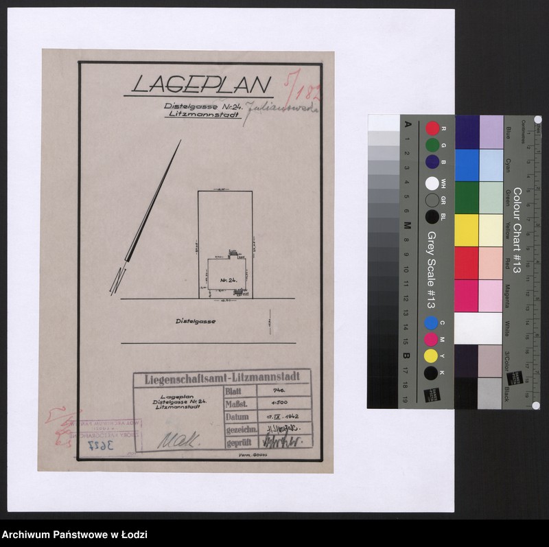 Obraz 1 z jednostki "Lageplan Distelgasse Nr 24 Litzmannstadt"
