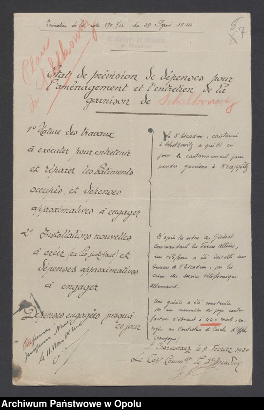Obraz 8 z jednostki "Tabelau Recapitula et Etats de Previsions de Depenses Casernement  /Zestawienie wydatków na zakwaterowanie wojsk, remonty, sprzęt kwaterunkowy/ III. 1920"