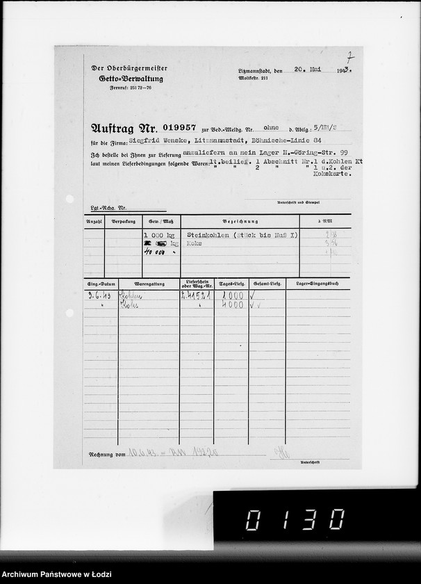 Obraz 12 z jednostki "Lebensmitteleinkauf. Aufträge, [Lieferscheinen und Rechnungen] 19941-19960 [Dostawa artykułów pierwszej potrzeby do Getta]"