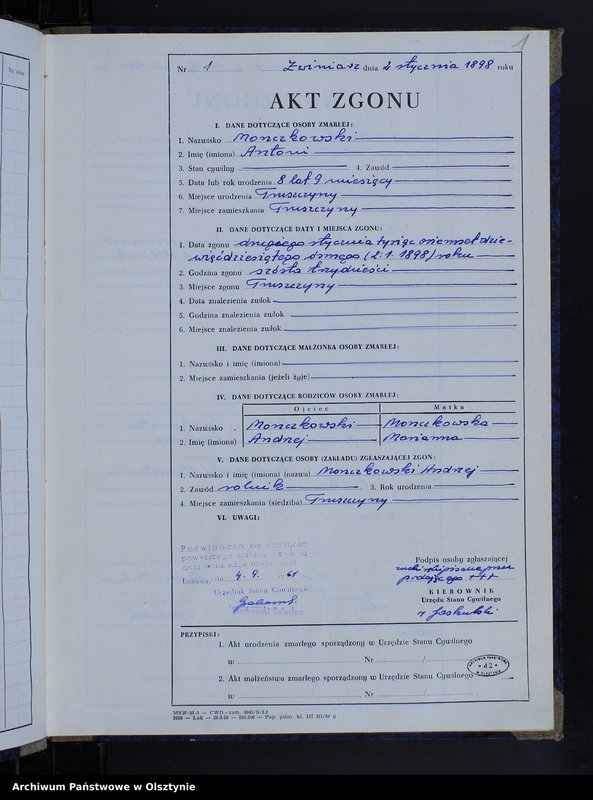 image.from.unit.number "Księga zgonów Nr 1 - 35 i 1 - 44 /przepisana w języku polskim z oryginału niemieckiego w dniach 4.09.-7.09.1961/"