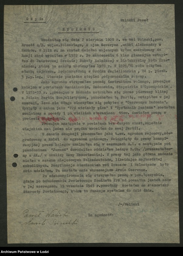 Obraz 19 z jednostki "Życiorysy [działaczy PPS różnych zawodów pełniących funkcje społeczno- polityczne]"