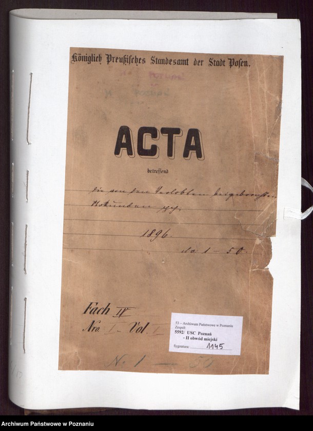 Obraz 2 z jednostki "Die von den Verlobten beigebrachten Urkunden zur Eheschliessung pro 1896"