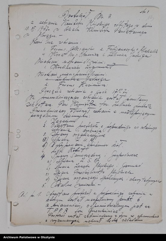 image.from.unit.number "Komitet Miejski Polskiej Parii Robotniczej w Mrągowie: protokoły z posiedzeń, zebrań aktywu miejskiego, sprawozdania. Protokoły z zebrań Kół miejskich PPR miasta Mrągowa: Państwowa Centrala Handlowa, KP PPR Milicji Obywatelskiej, "Odbudowa", Odlewnia Warsztatów Mechanicznych, Państwowa Fabryka Wyrobów Drzewnych, Powiatowy Urząd Bezpieczeństwa Publicznego, Samopomoc Chłopska"