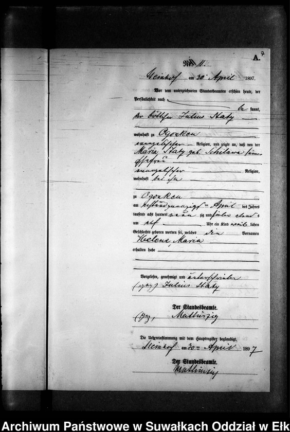 image.from.unit.number "Geburts-Neben-Register des Preussischen Standes-Amtes Gr. Strengeln Kreis Angerburg"