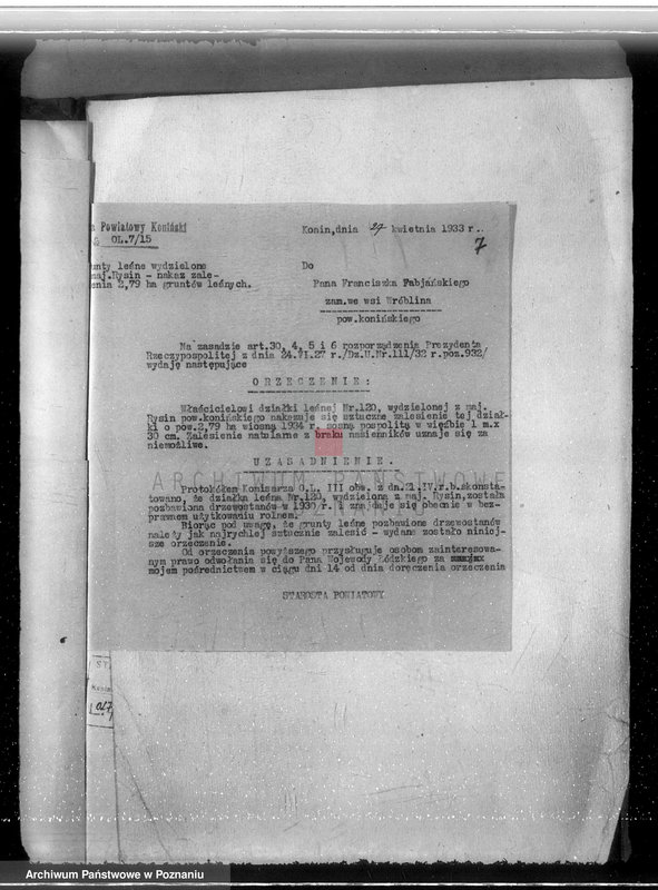 Obraz 11 z jednostki "Sprawa wydzielenia gruntów leśnych z majątku Rysin powiat koniński"