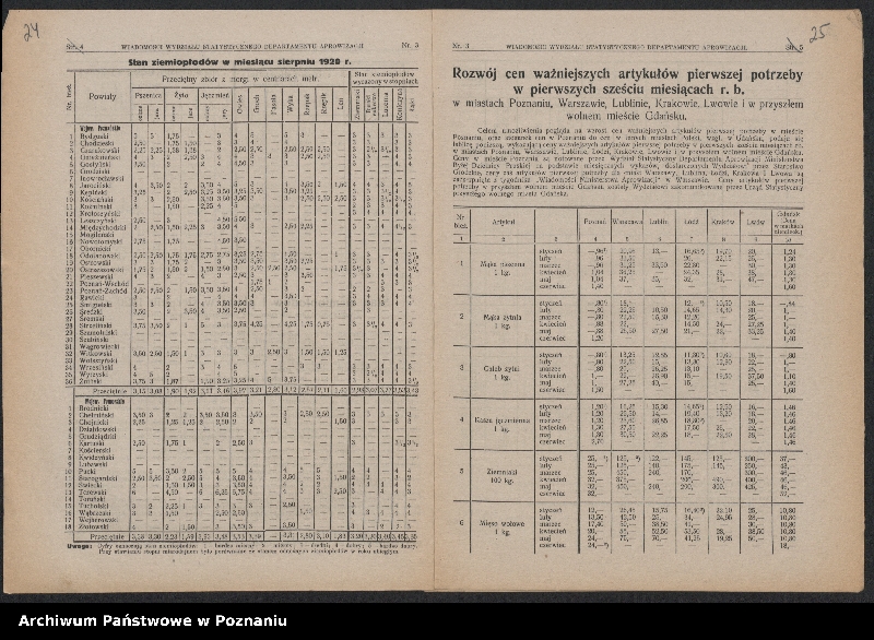Obraz 16 z jednostki "[Biuletyny statystyczne Wydziału Statystycznego Ministerstwa byłej Dzielnicy Pruskiej - stan ziemiopłodów w kwietniu, maju i lipcu 1920 roku oraz ceny maksymalne na artykuły żywnościowe]"
