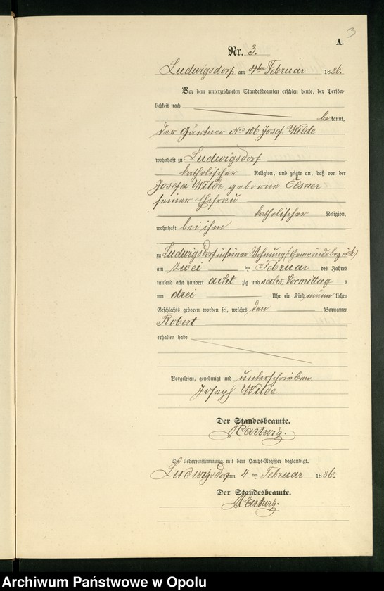 Obraz 7 z jednostki "Geburts-Neben-Register des Standesamts Ludwigsdorf pro 1886"