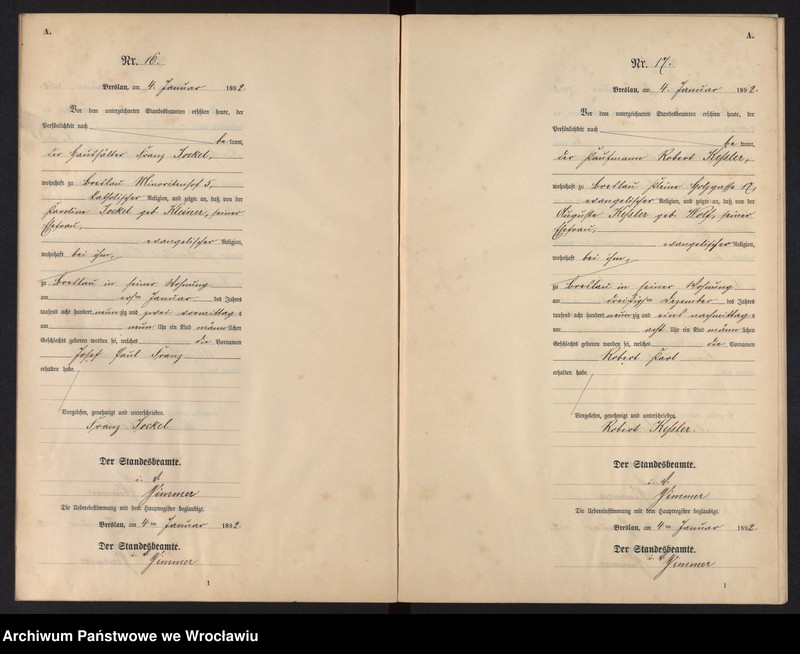 image.from.unit.number "Geburts-Neben-Register Breslau I 1892 Band 1"