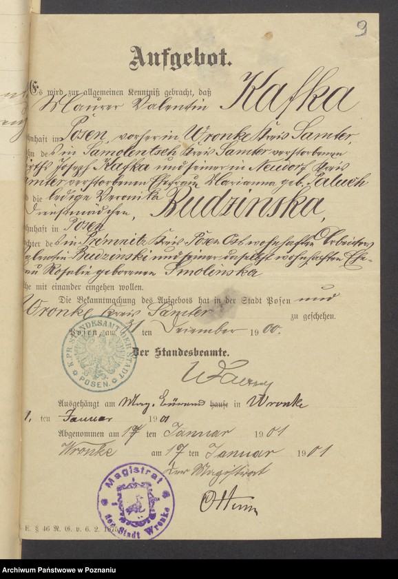 Obraz 11 z jednostki "Die von den Verlobten beigebrachten Urkunden zur Eheschliessung pro 1901. Vol II"