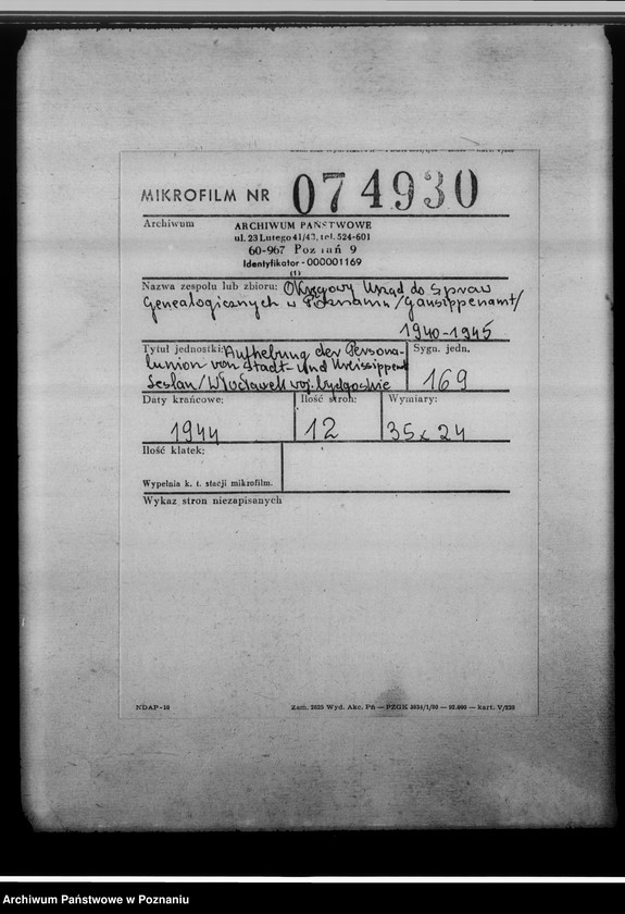 Obraz 2 z jednostki "Aufhebung der Personalunion von Stadt-und Kreissippenamt Leslau [Włocławek, województwo bydgoskie]"