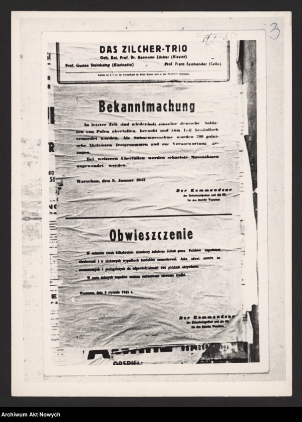 Obraz 6 z jednostki "Obwieszczenia dowództwa SS dotyczące osób skazanych na śmierć i rozstrzelanych w Warszawie."
