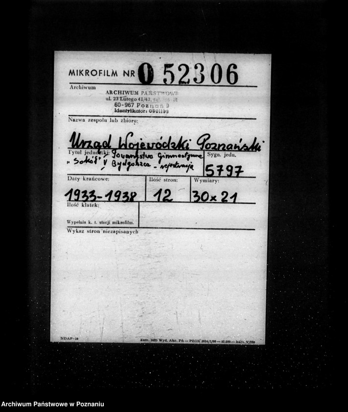 Obraz 2 z jednostki "/Towarzystwo Gimnastyczne Sokół V Bydgoszcz- rejestracja/"