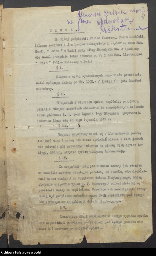 Obraz 10 z jednostki "„Union” – Feliks Wassercug, Jan Landau, Salomon Nowiński – dom komisowo - licytacyjny"