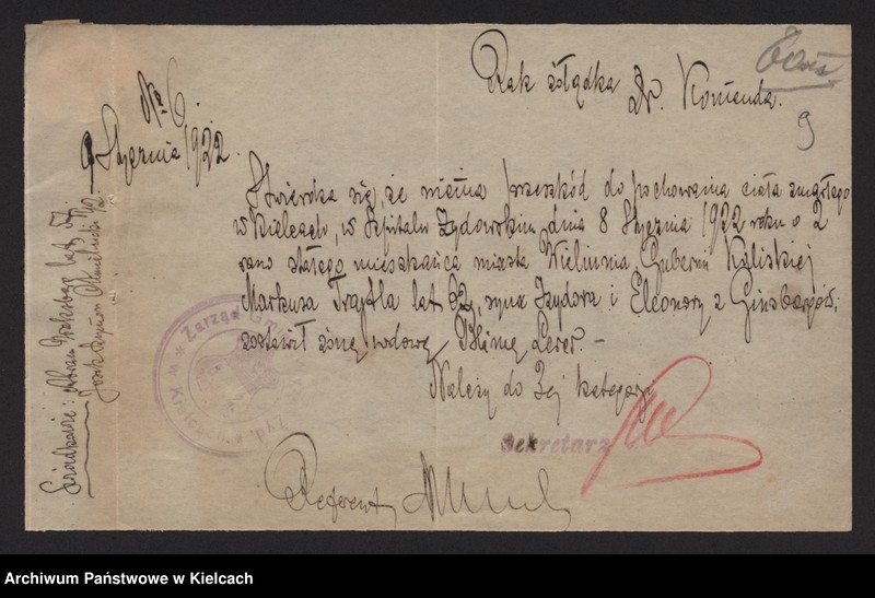 image.from.unit.number "Załączniki do akt zgonu Okręgu Bożniczego Kielce za rok 1922"