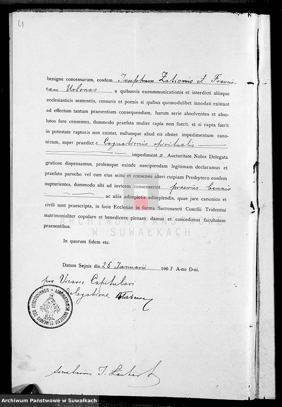 Obraz 6 z jednostki "Dokumenty Brakosočetavšichsja Lejpunskago Rimsko-Katoličeskago Prichoda za 1903 god"