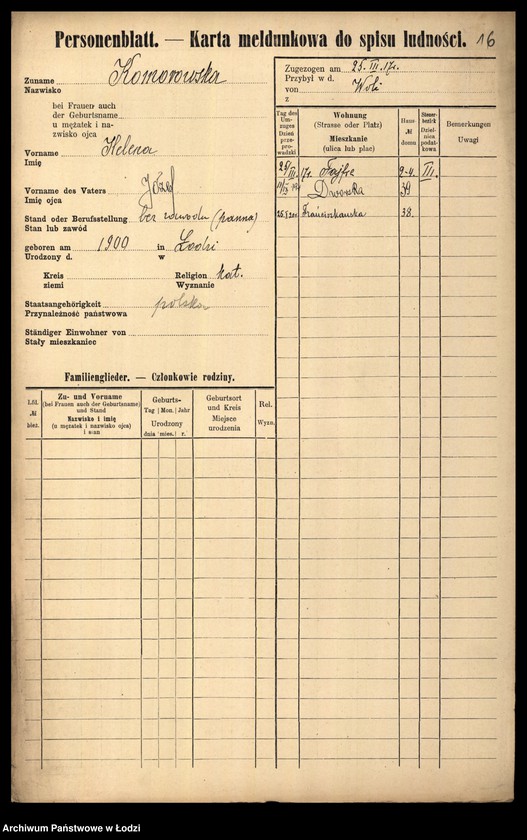 Obraz 18 z jednostki "[Spis ludności Łodzi] Komorowska - Kon"