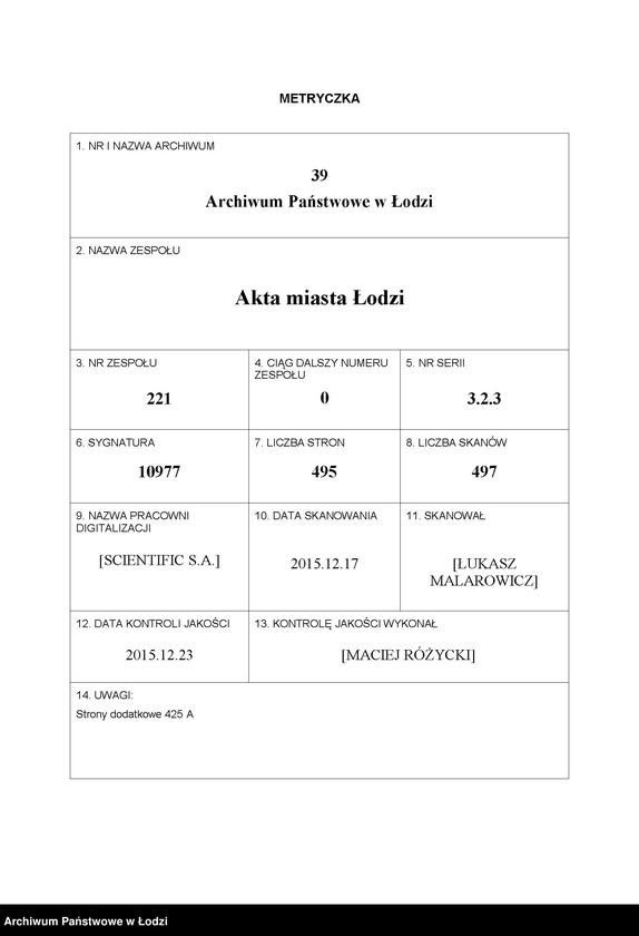 Obraz 1 z jednostki "Dowody metrykalne stałych mieszkańców osady Bałuty nr domu 32-34"