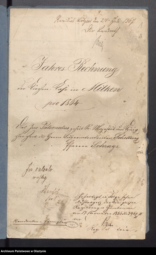 image.from.unit.number "Jahres Rechnung der Kirchen Kasse in Milken"