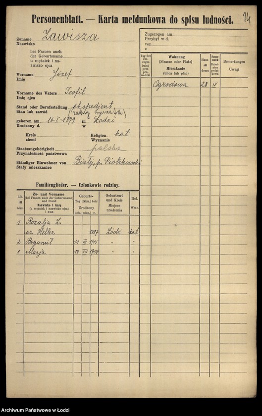 Obraz 16 z jednostki "[Spis ludności Łodzi] Zawisłowski - Zdunek"