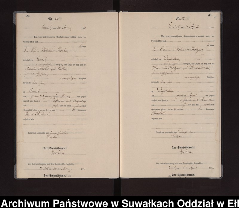 image.from.unit.number "Geburts-Neben-Register des Königlich Preussischen Standes-Amtes Gneist Kreis Loetzen"