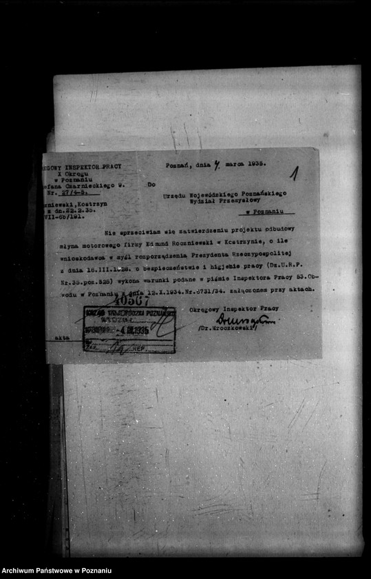 image.from.unit.number "Zatwierdzenie zakładu przemysłowego /młyna motorowego/ E. Raczniewskiego w Kostrzynie powiat średzki"