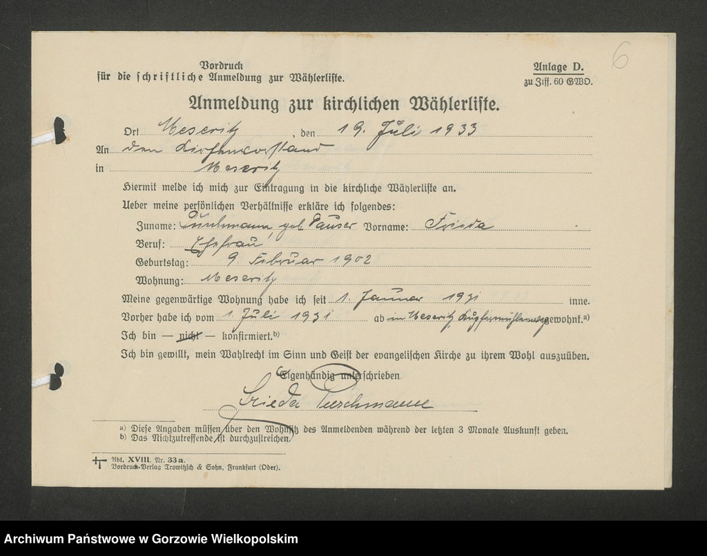 Obraz 9 z jednostki "Anmeldungen zur Wählerliste. Band II"